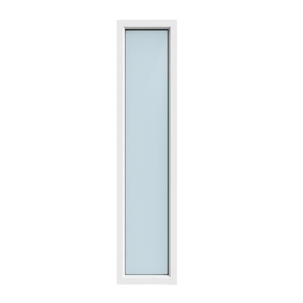 Slank, rechtopstaand raam met witte lijst en helder glas in minimalistisch design