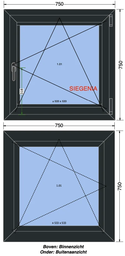 Aluminium draai/kiep kozijn