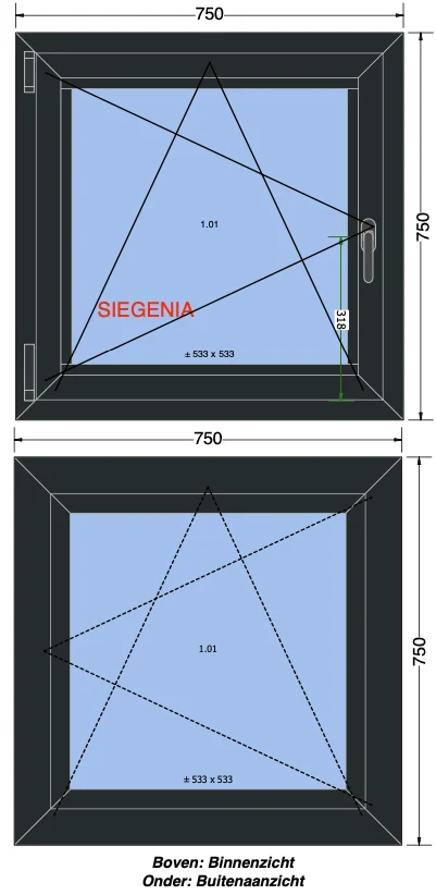 Aluminium draai/kiep kozijn