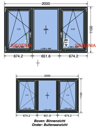 Aluminium dk-v-dk kozijn