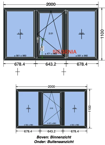 Aluminium v-dk-v kozijn