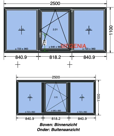 Aluminium v-dk-v kozijn
