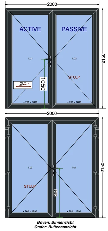 Moderne kunststof deur met glas en aluminium kozijn in een woning aan een straatzijde