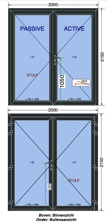 Moderne witte kunststof schuifpui met glazen panelen in woonkamer met parketvloer