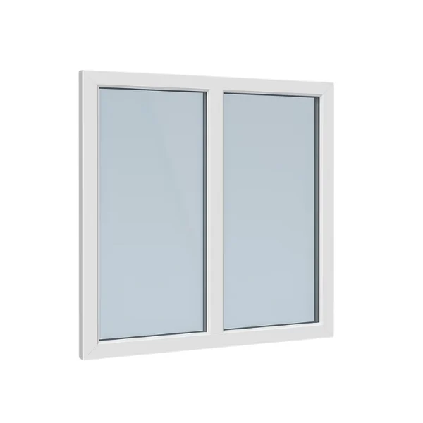 Wit raam met twee transparante glasdelen en een minimalistisch modern ontwerp met lichte weerspiegeling