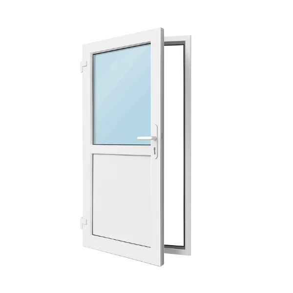 Witte kunststof deur met glas en draaifunctie, onderhoudsarm en geschikt voor renovatie of nieuwbouw