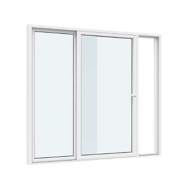 Witte kunststof schuifpui met grote glaspartij, energiezuinig en onderhoudsarm