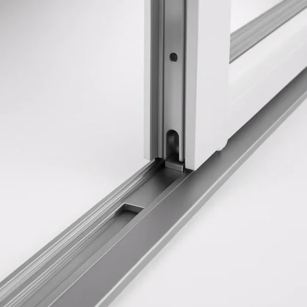Close-up van een modern kunststof kozijn met glas in een witte gevel van een woning
